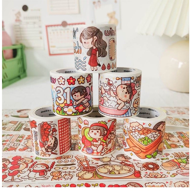 Băng giấy dán trang trí sổ tay siêu dễ thương, Cuộn washi tape smallmochi sáng tạo xinh xắn