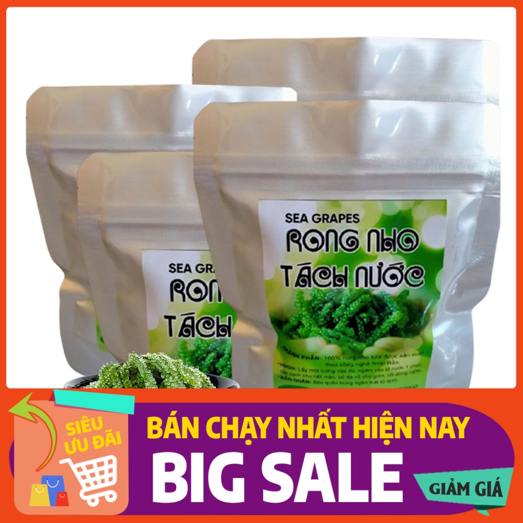 Rong nho tươi Khánh Hòa, giá rong biển gói 100g nở ra 450g, rong nho tươi kèm sốt mè rang tốt cho tim mạch