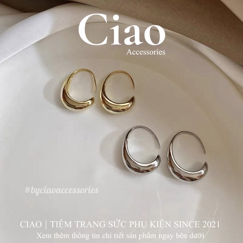 [HOẢ TỐC 1H] Khuyên tai/ Bông tai mạ bạc S925 thiết kế hình chữ C phong cách Willow Ciao
