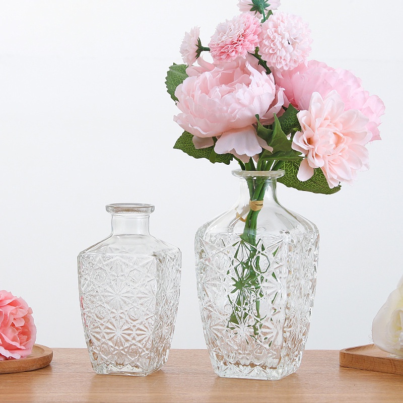 VỎ BÌNH ĐỰNG RƯỢU THUỶ TINH 500ml 750ml MẪU CHAI VUÔNG HOA VĂN NỔI SANG TRỌNG