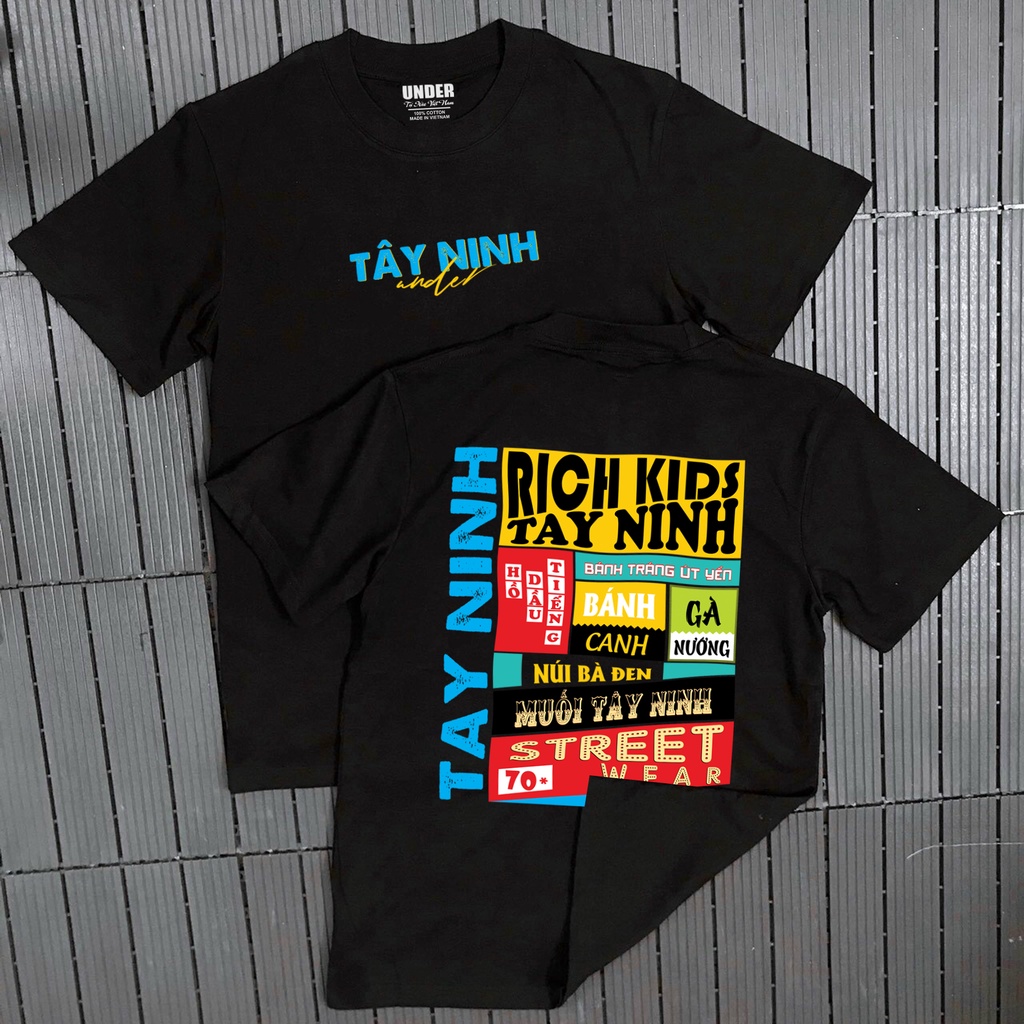 Áo Thun Tây Ninh, Đẳng Cấp Chính Hiệu Rich Kids, Áo Phông Tây Ninh 100% Cotton Màu Trắng - Màu Đen In Logo