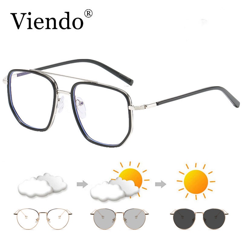 Gọng kính cận nam nữ VIENDO mắt vuông đổi màu chống ánh sáng xanh chống tia uv màu sắc thời trang