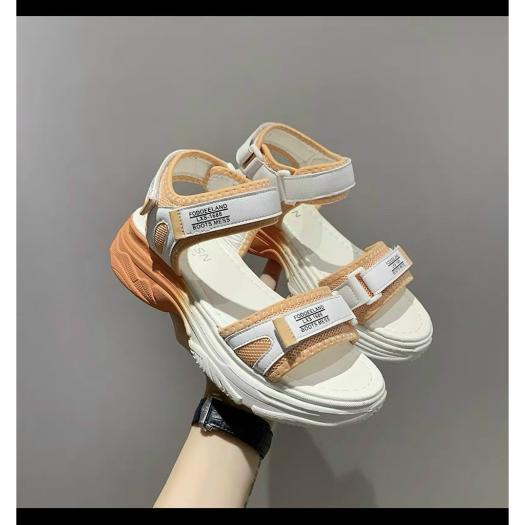 Giày Sandal Dép Xăng Đan Nữ Học Sinh Cá Tính Giá Tốt Mang Êm Chân Phối Màu Cam Siêu Xịn