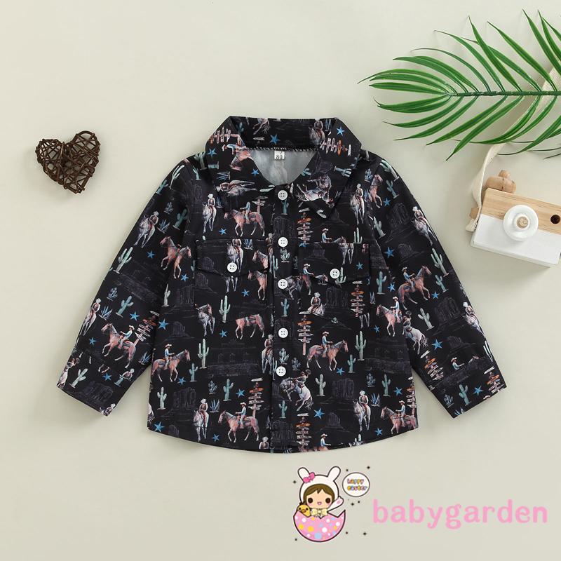 Áo Sơ Mi Tay Dài Cổ Bẻ Dáng Rộng Cài Khuy In Họa Tiết Kiểu Đường Phố Thời Trang Dự Tiệc Cho Bé Trai 6 Tháng - 5 Tuổi