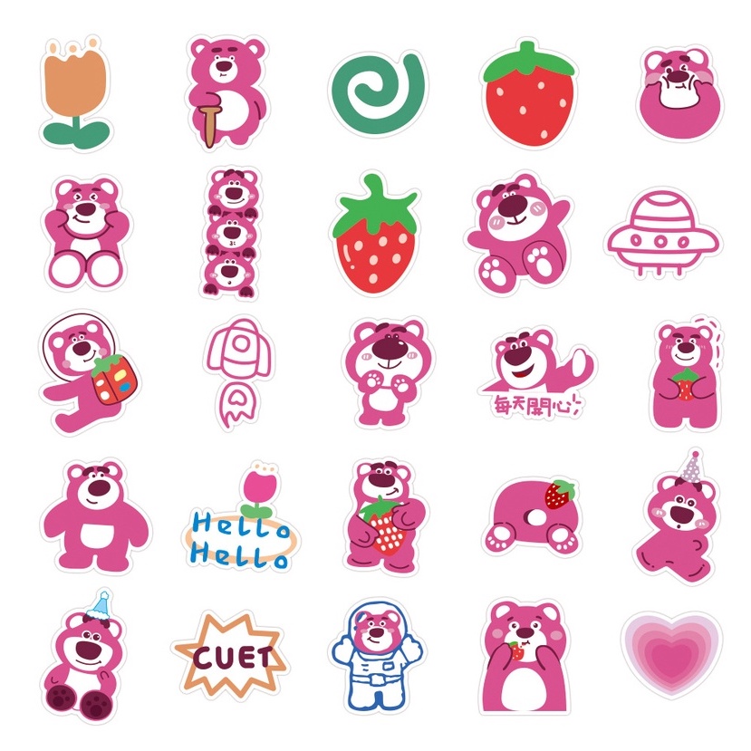 Bộ 50 Miếng Dán Hoạt Hình Gấu Hồng Trang Trí Sổ Tay/Tủ Lạnh