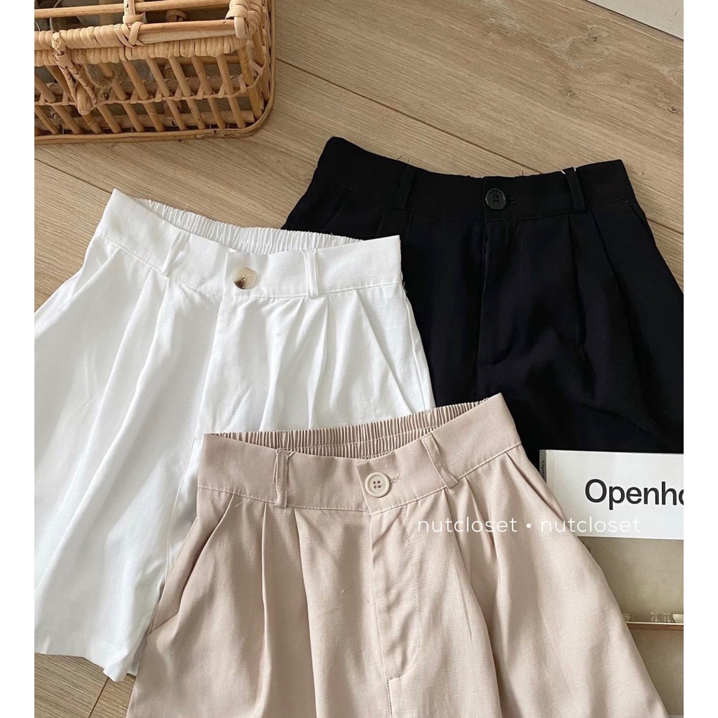 LOVI SHOP - Quần short Noo nút 3 màu trắng/đen/kem