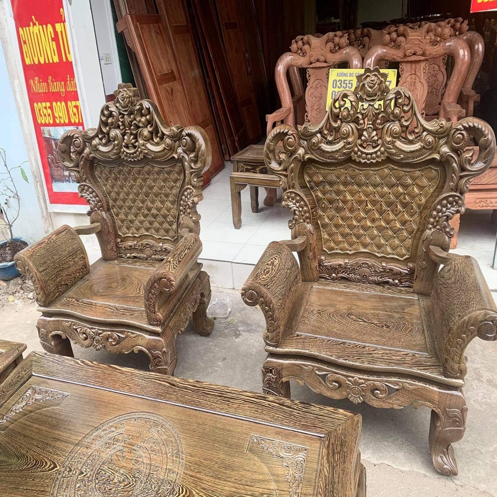 Bộ bàn ghế Louis Hoàng Gia gỗ Mun Đuôi Công
