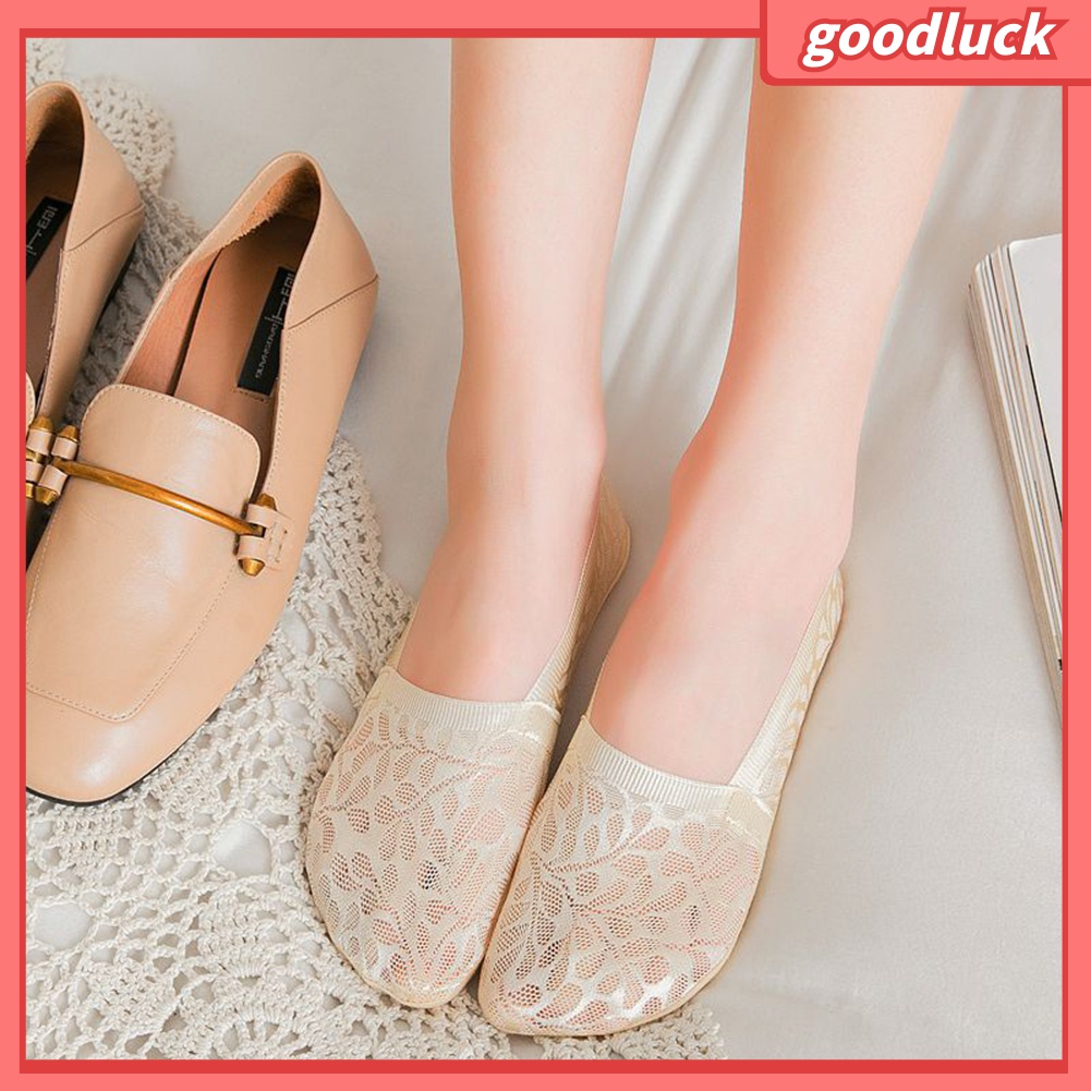 [GOLUK] Vớ Thuyền Ren Cổ Thấp Màu Trơn Chống Trượt Thời Trang Dành Cho Nữ