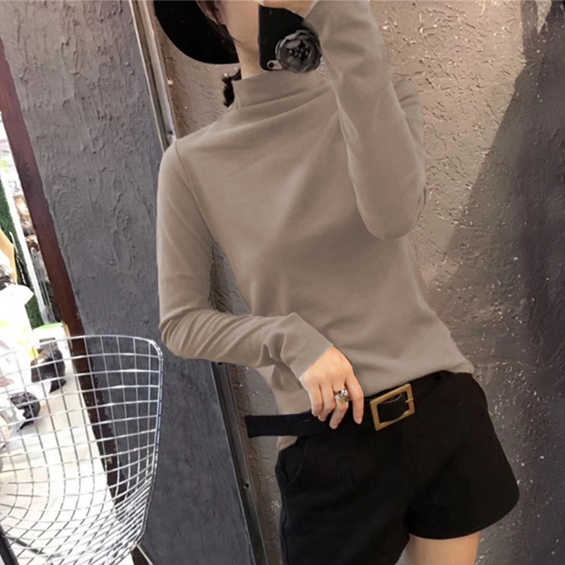 NRVP Áo thun cao cổ dài tay ôm vừa vặn dễ phối đồ thời trang thu đông 2020 cho nữ