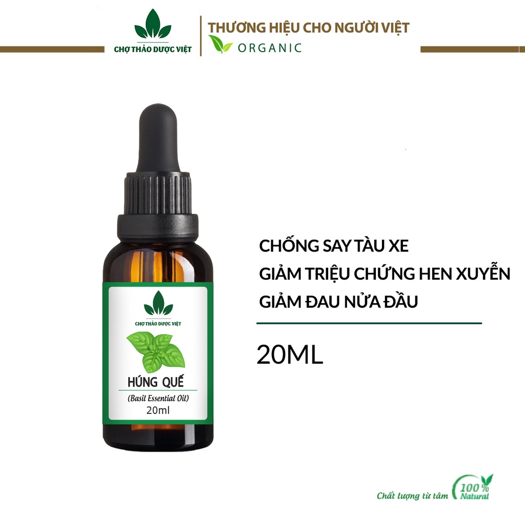 Tinh dầu Húng Quế 20ml, giảm đau đầu, cải thiện tuần hoàn máu, giúp ngủ ngon, đuổi muỗi, côn trùng - Chợ Thảo Dược Việt