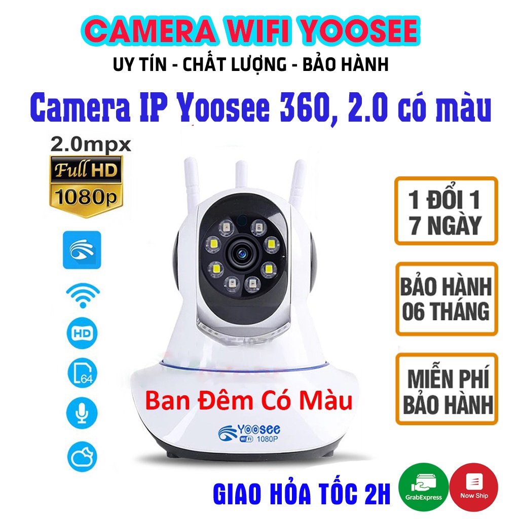 Camera IP Yoosee Tiếng Việt 3 Râu 2.0, Full HD 1080P Kèm Thẻ Nhớ Yoosee  64GB, Đàm thoại , Camera Yoosee Wifi
