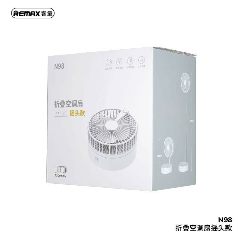 Quạt N98: tích điện, Gấp gọn, Tự xoay, Phun sương, Điều khiển từ xa, Đèn ngủ, Pin 7200 MaH, Tiết kiệm điện