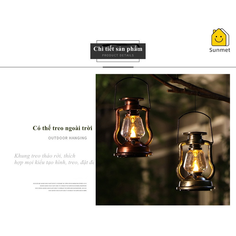 Đèn Bình Dầu Treo VINTAGE Trang Trí DECOR Sân Vườn Sử Dụng Năng Lượng Mặt Trời chống nước SUNMET.