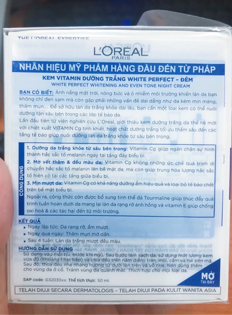 Kem Dưỡng Trắng Da Vitamin L'oreal Paris White Perfect Ban Đêm 50ml