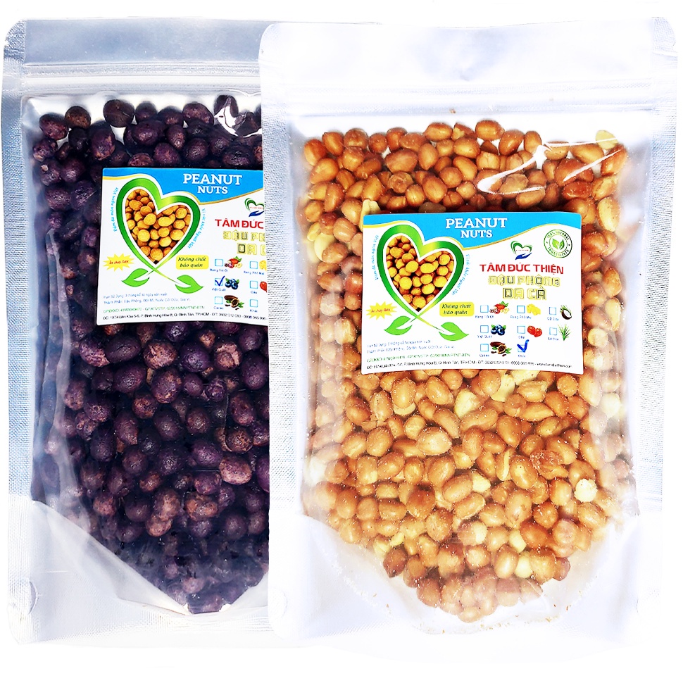 Combo 1KG Đậu Phộng 2 Vị: Da Cá Việt Quất và Rang Muối Tâm Đức Thiện (2 x Túi 500GR)