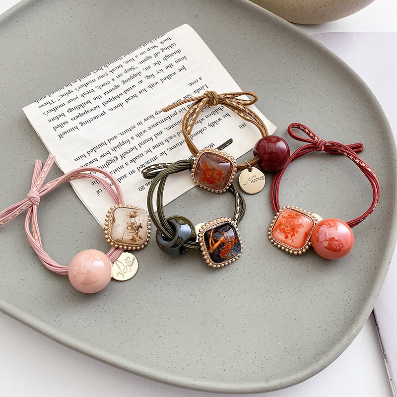 Dây buộc tóc co giãn linh hoạt mặt pha lê hình vuông phụ kiện cho tóc