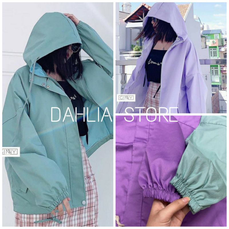Áo Khoác Kaki RAINY Nữ   Jacket bigsize tay bồng bánh bèo pastel màu Tím | Xanh Ulzzang HOT