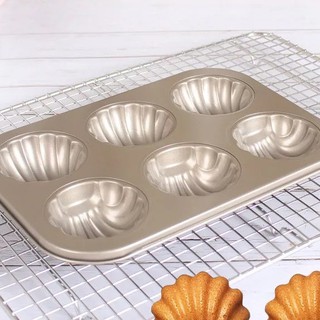 Khuôn nướng bánh Madeleine 6 ô mẫu sò tròn/ sò dài