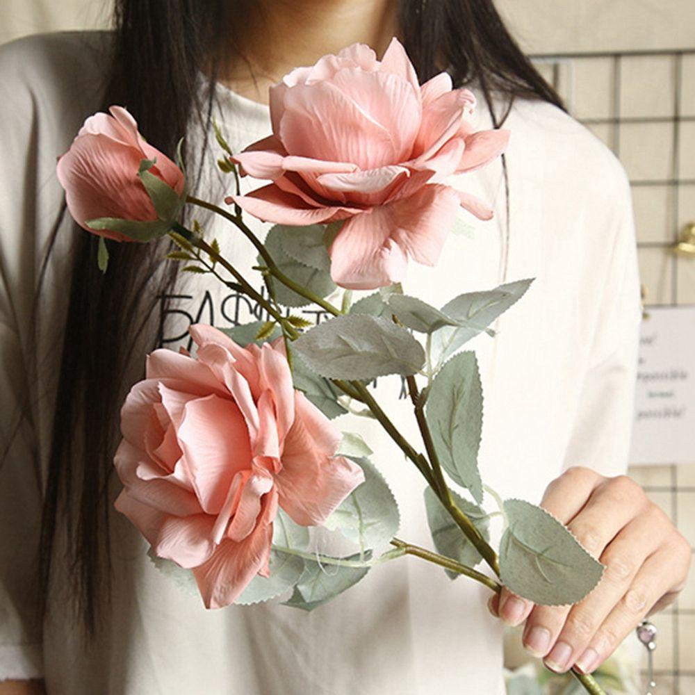 Bó Hoa Hồng Giả 3 Bông Bằng Vải Dùng Trang Trí Tiệc Cưới DIY