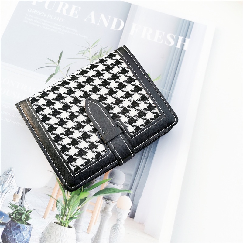 Ví Nữ Ngắn Cao Cấp Cầm Tay, Bóp Nữ Mini thời trang Đẹp T18 ST1 Houndstooth Da PU nhỏ gọn tiện lợi