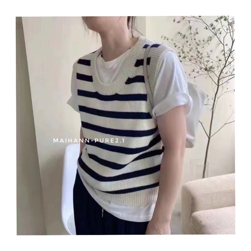 Áo gile kẻ sọc to 4 màu siêu hàn quốc