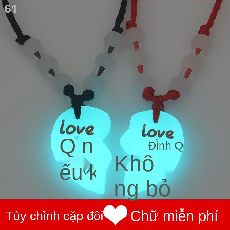 dây chuyền cặp đôi mặt đá dạ quang khắc chữ Trung Quốc quà tặng ngày lễ tình nhân cho bạn nam nữ, vợ chồngU