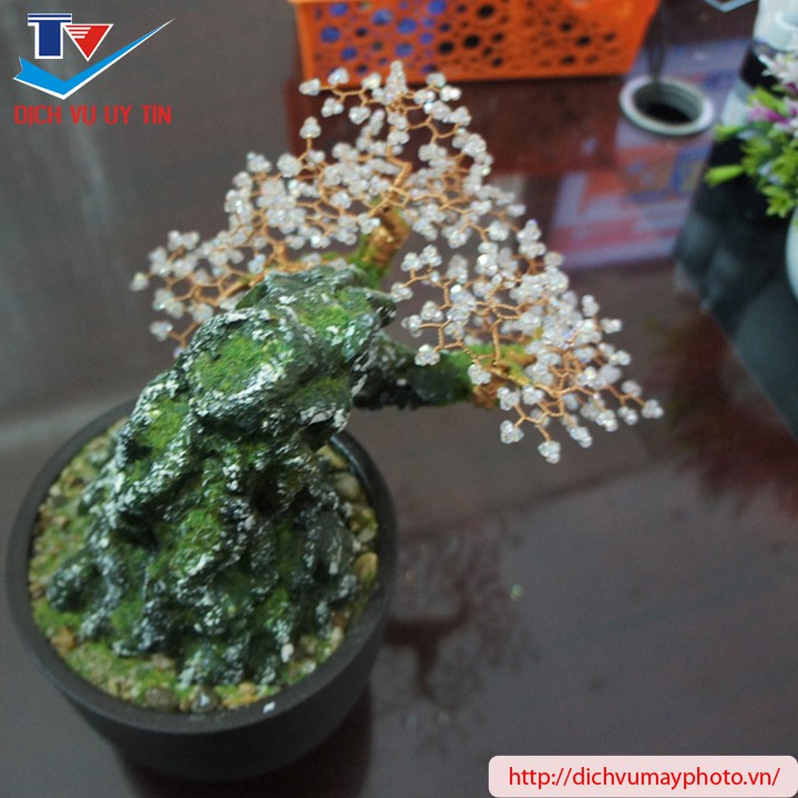 Cây cảnh bonsai hoa lá bằng đá thủy tinh đá pha lê cao cấp đẹp