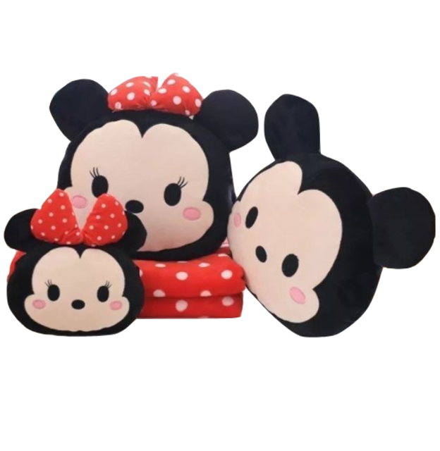 Bộ Chăn Gối 2 Trong 1 Hình Mickey Minnie Dễ Thương