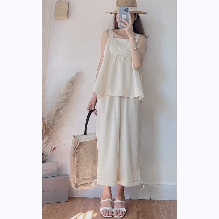 Set áo babydoll 2 dây chất đũi kèm quần dài ulzzang , Bộ quần áo nữ ba lỗ siêu xinh - Mono Boutique