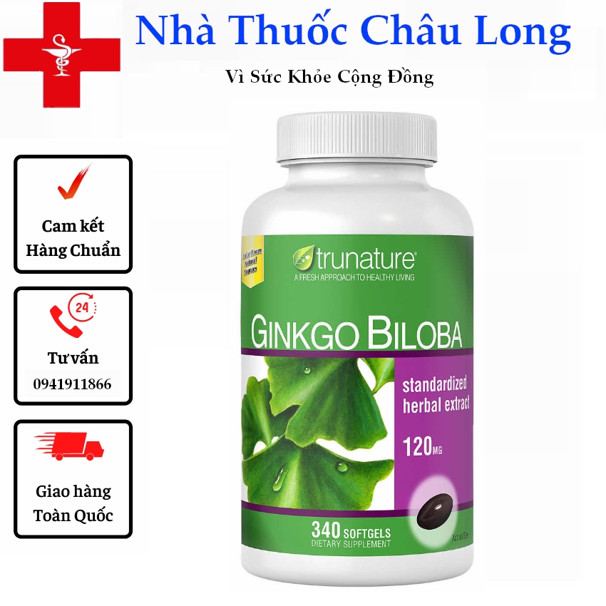 Ginkgo Biloba Trunature 120mg của Mỹ - 340 viên - Lưu thông tuần hoàn mãu não , cải thiện trí nhớ