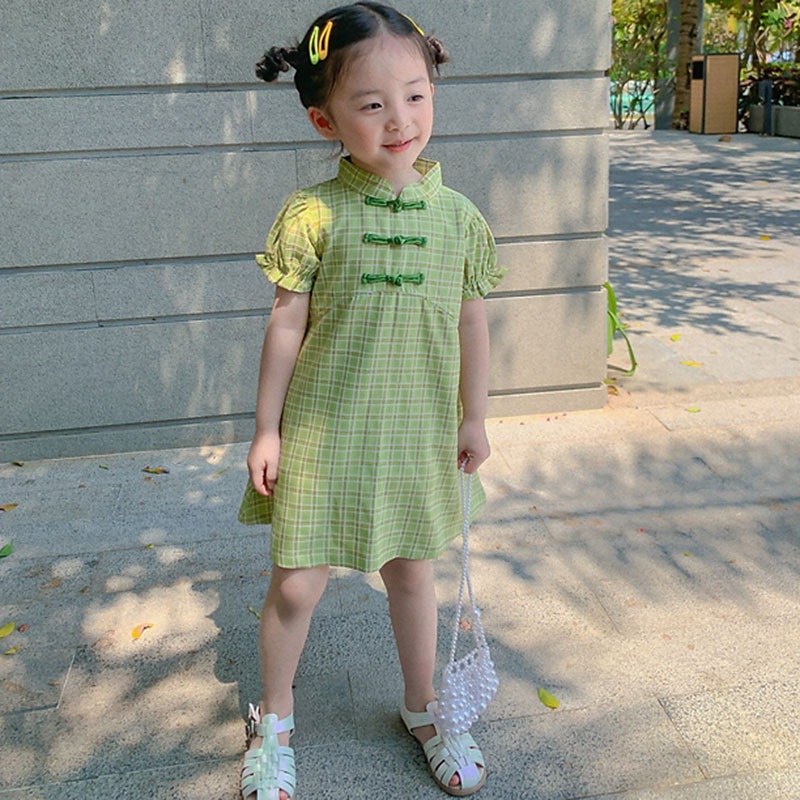 Đầm Sườn Xám Tay Phồng Cho Bé Gái