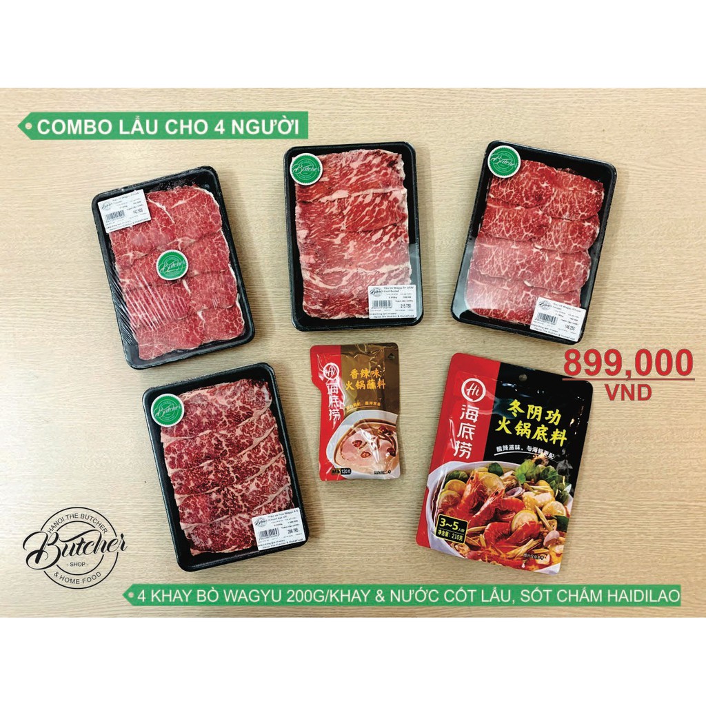 Combo Lẩu 4 Người Bò Wagyu Úc (4 khay Bò 200gr/khay)