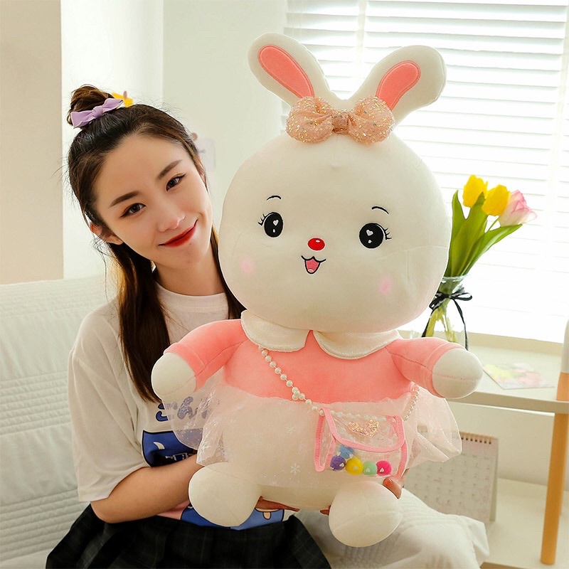Gấu Bông Thỏ Trắng Đeo Túi Sắc Màu siêu cute