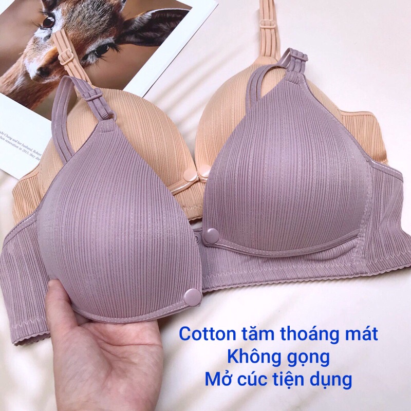 Áo Lót Bầu, Áo ngực bầu cho Con Bú Cotton Tăm Mềm Nhẹ Không Gọng Nâng Ngực Mở Cúc AB202
