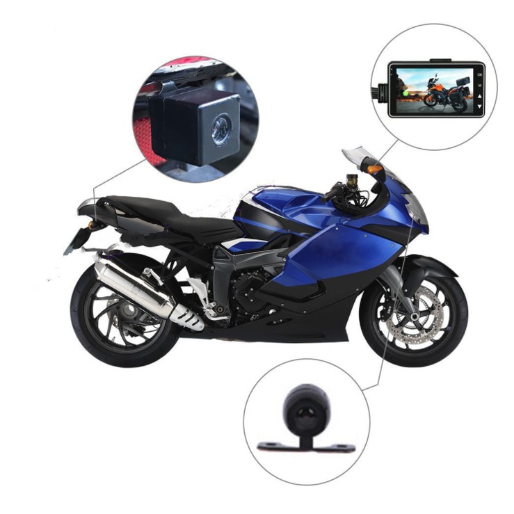 Camera hành trình xe máy màn hình 3 inch, camera trước và sau