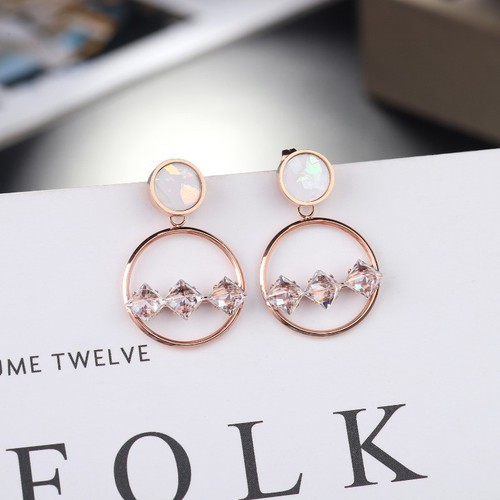 Bông Tai Nữ Hình Tròn Đính Đá Nhân Tạo Titan Ko Đen TT 2714