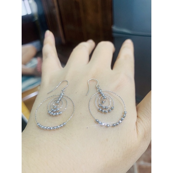 Khuyên tai móc nhiều vòng tròn phối bi, rô vảy cá phối bi bạc phủ vàng trắng siêu sáng đẹp