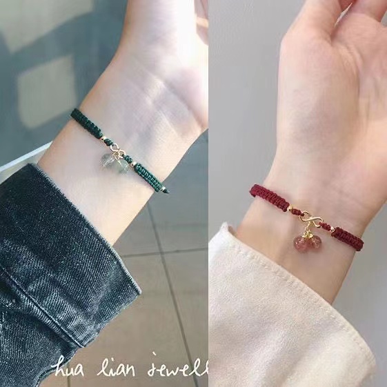 Vòng Tay Dây Bện Thủ Công Họa Tiết Dâu Tây / Cherry Xinh Xắn Cho Cặp Đôi