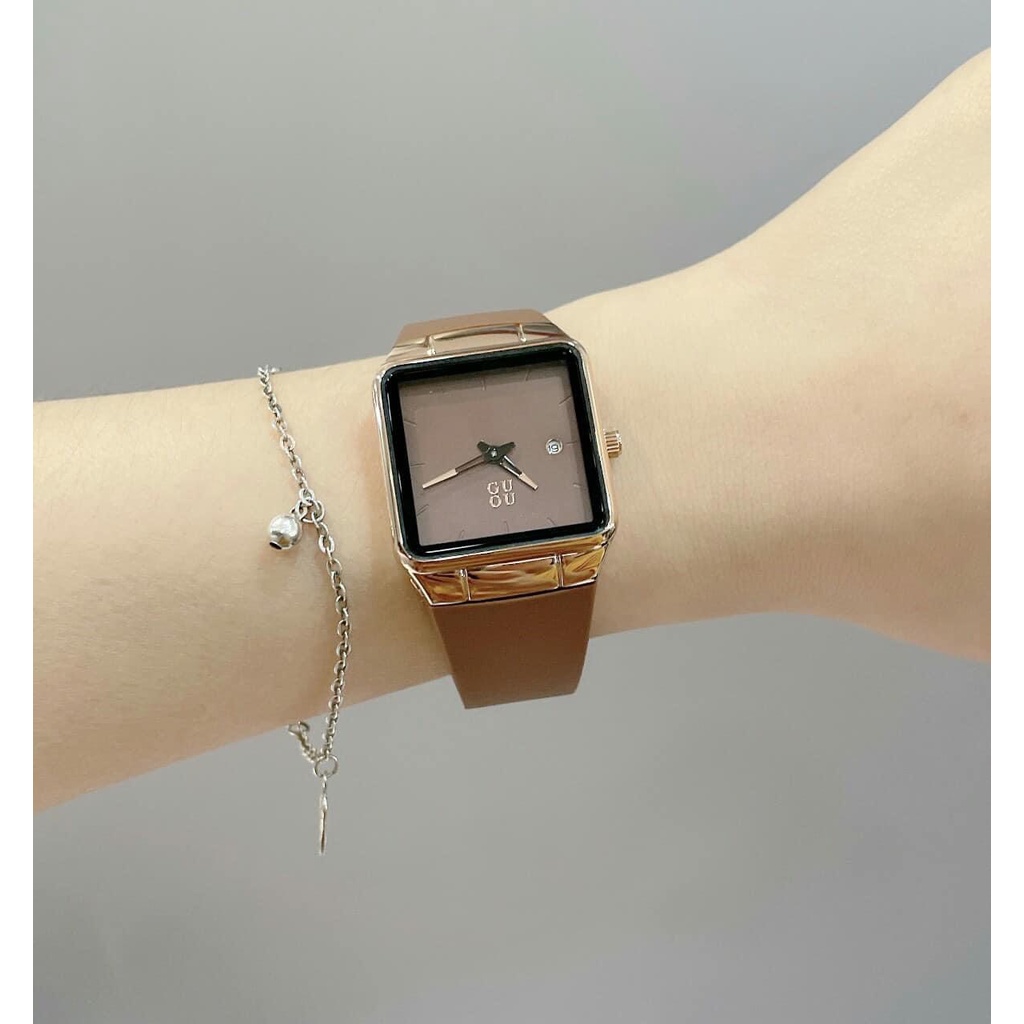 Đồng hồ nữ chính hãng GUOU 8086 đẹp, mặt vuông, dây silicone, đồng hồ đeo tay thời trang, chống nước, bảo hành 12 tháng | BigBuy360 - bigbuy360.vn