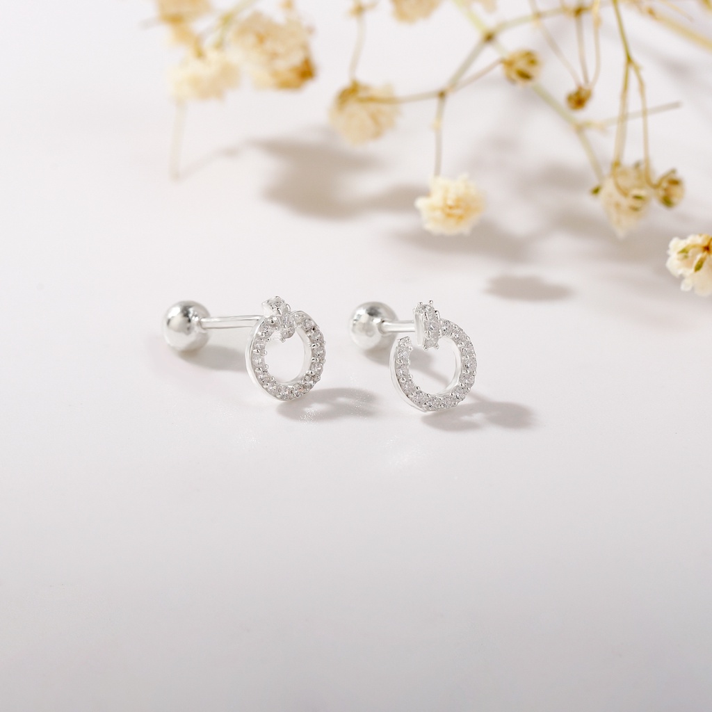 Bông tai bạc chữ Q gắn đá CZ sáng lấp lánh BTB37 Bảo Tín Mạnh Hải