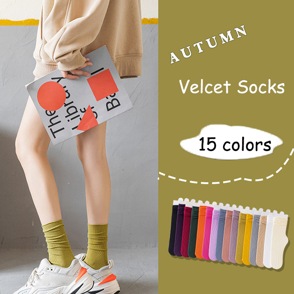 Vớ cotton cổ cao nhiều màu trơn đơn giản thời trang