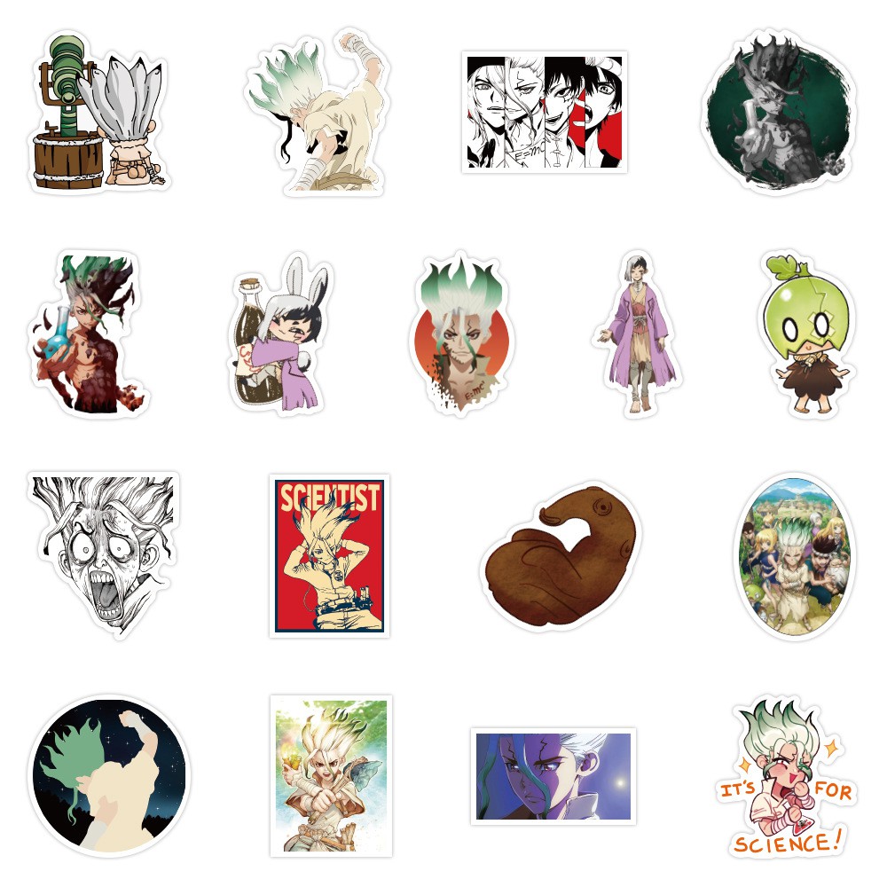 Miếng dán Sticker anime/manga Dr Stone - trọn bộ 50 hình - In rõ ràng sắc nét khó tróc