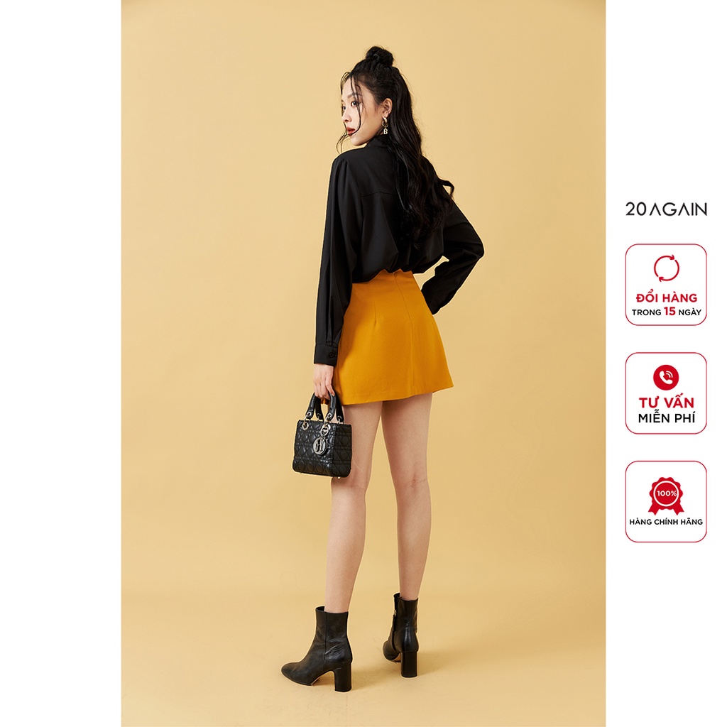 Áo sơ mi nữ dài tay cổ đức 20again, thiết kế túi trước ngực thanh lịch ASW1169