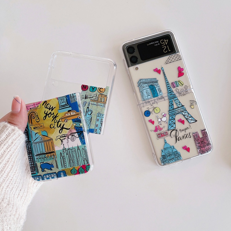Ốp điện thoại hình vân da báo/ hoa thời trang chất liệu PC cứng cho Samsung Galaxy Z Flip 3