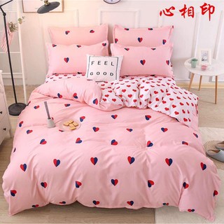 Set chăn ga cotton poly 4 món trái tim hồng