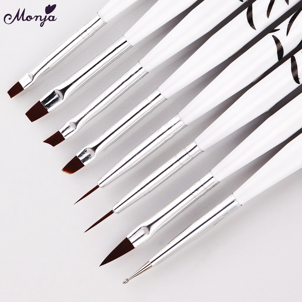 Monja Set 8 cọ vẽ móng nghệ thuật thiết kế tiện dụng cho trang trí móng DIY