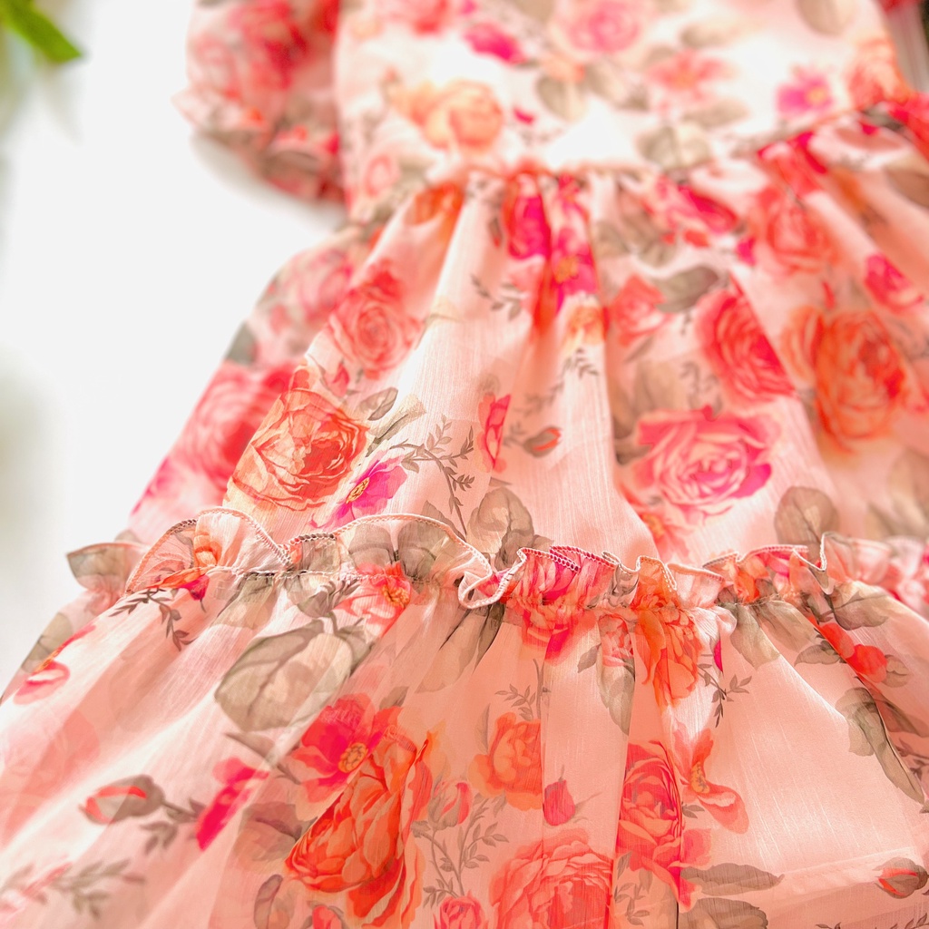 Váy bé gái, đầm bé gái họa tiết hoa hồng cực sang chảnh cho bé gái từ 1- 10 tuổi tại Mom's Choice