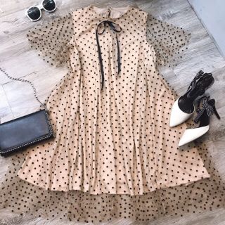 Đầm suông lưới nude bi đen