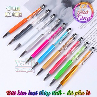 Bút bi xoay vỏ kim loại thủy tinh đá pha lê ngòi 1.0mm_mực đen_nhiều màu (tặng kèm hộp đựng bút trong suốt)