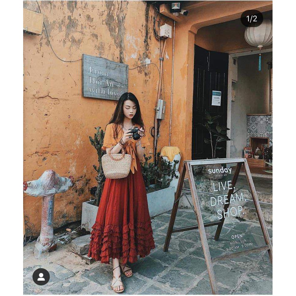Set chân váy đỏ + áo (cho thuê)